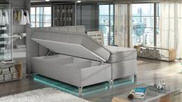 CAMA CONTINENTAL BOXSPRING CON LUCES LED I TAPIZADA ARCONES COLCHÓN CABECERO TOPPER BASILIO GRIS