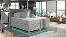 CAMA CONTINENTAL BOXSPRING CON LUCES LED I TAPIZADA ARCONES COLCHÓN CABECERO TOPPER BASILIO GRIS
