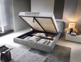 Cama con somier metálico, sistema elevador de gas y arcón almacenamiento POINTT gris
