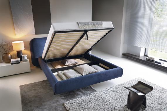 Foto Cama con somier metálico, sistema elevador de gas y arcón de almacenamiento POINTT azul