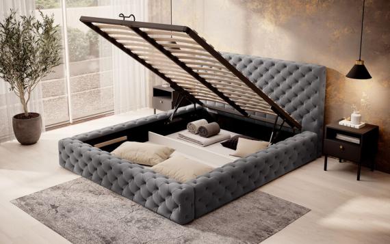 Foto Cama con somier metálico, sistema elevador de gas y arcón de almacenamiento PRINCCE Gris oscuro