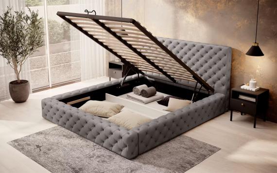 Foto Cama con somier metálico, sistema elevador de gas y arcón de almacenamiento PRINCCE gris/polipiel