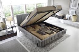 Cama con somier metálico, sistema elevador de gas y arcón almacenamiento PLISSA, Gris