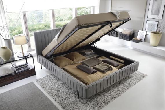 Foto Cama con somier metálico, sistema elevador de gas y arcón de almacenamiento PLISSA, Gris