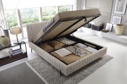 Cama con somier metálico, sistema elevador de gas y arcón almacenamiento PLISSA, Beige