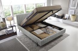 Cama con somier metálico, sistema elevador de gas y arcón almacenamiento PLISSA, Gris claro