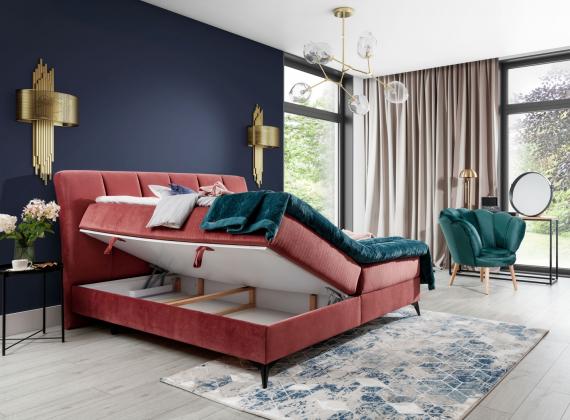 Photo Double box bed 140/160/180 x 200cm - ADERITO, Pink