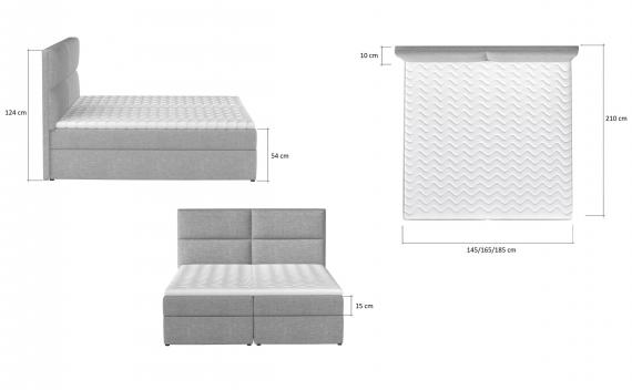 Фото Двуспальная кровать Boxspring 145/165/185 x 200 см - AMBER, белый/эко-кожа
