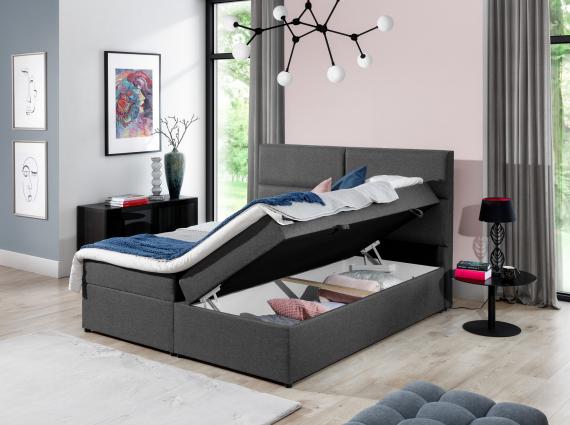 Фото Двуспальная кровать Boxspring 145/165/185 x 200 см - AMBER, белый/эко-кожа