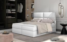 Cama matrimonial Boxspring 145/165/185 x 200cm - AMBER, Blanco/Polipiel
