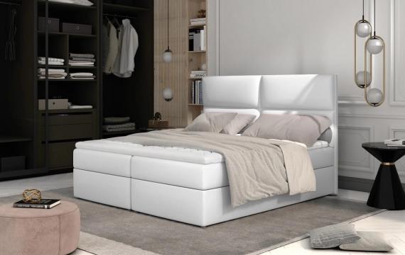 Фото Двуспальная кровать Boxspring 145/165/185 x 200 см - AMBER, белый/эко-кожа