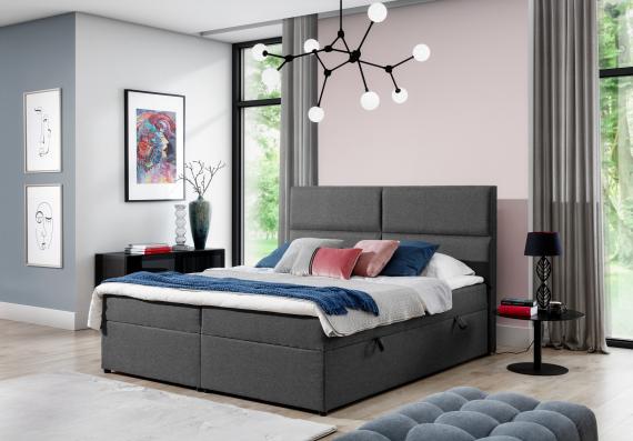 Фото Двуспальная кровать Boxspring 145/165/185 x 200 см - AMBER, серый