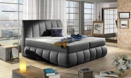 Cama matrimonial con cabecero y base acolchados, diseño moderno 140/160/180 x 200cm – VINCENZO, Gris oscuro