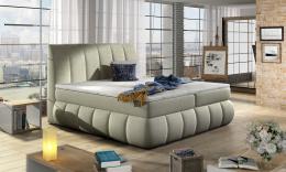 Cama matrimonial con cabecero y base acolchados, diseño moderno 140/160/180 x 20cm – VINCENZO, Beige