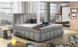 Cama matrimonial con cabecero y base acolchados, diseño moderno 140/160/180 x 200cm – VINCENZO, Gris