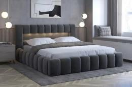 Cama Tapizada con arcon LED - Lamica, Gris oscuro