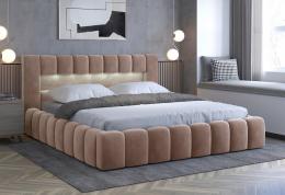 Cama Tapizada con arcon LED - Lamica, Marrón claro