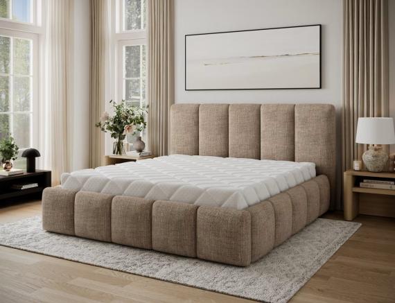 Foto Cama con somier de madera, sistema elevador de gas y arcón de almacenamiento EDVIGE Beige