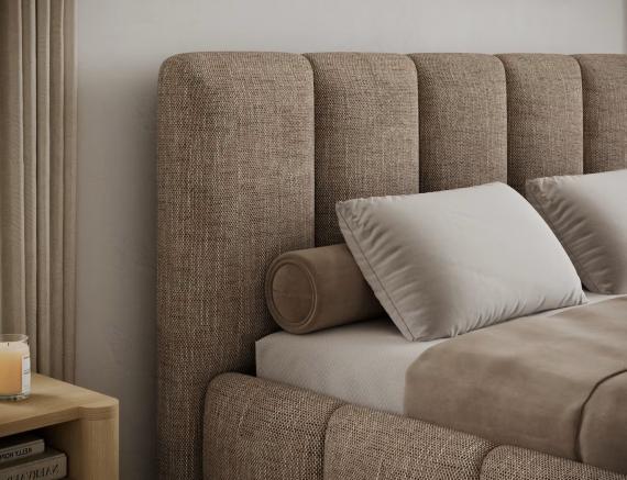 Foto Cama con somier de madera, sistema elevador de gas y arcón de almacenamiento EDVIGE Beige