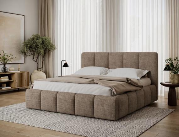 Foto Cama con somier de madera, sistema elevador de gas y arcón de almacenamiento EDVIGE Beige
