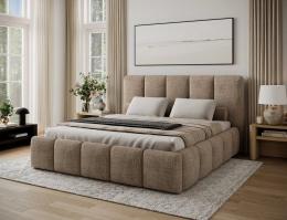 Cama con somier de madera, sistema elevador de gas y arcón de almacenamiento EDVIGE Beige