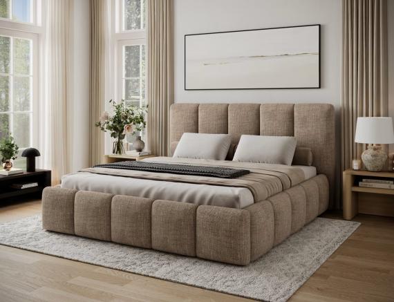 Foto Cama con somier de madera, sistema elevador de gas y arcón de almacenamiento EDVIGE Beige