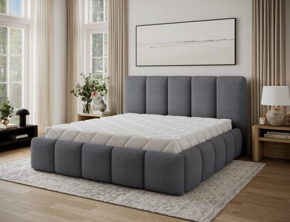 Foto Cama con somier de madera, sistema elevador de gas y arcón de almacenamiento EDVIGE Gris