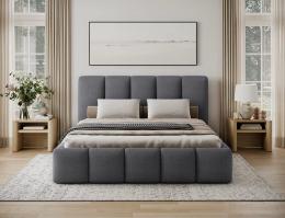 Cama con somier de madera, sistema elevador de gas y arcón de almacenamiento EDVIGE Gris