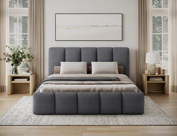 Foto Cama con somier de madera, sistema elevador de gas y arcón de almacenamiento EDVIGE Gris