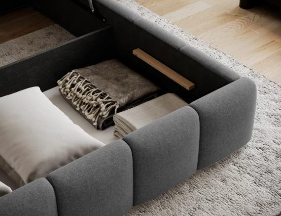 Foto Cama con somier de madera, sistema elevador de gas y arcón de almacenamiento EDVIGE Gris