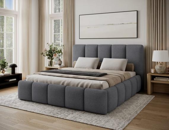 Foto Cama con somier de madera, sistema elevador de gas y arcón de almacenamiento EDVIGE Gris