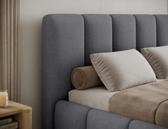 Foto Cama con somier de madera, sistema elevador de gas y arcón de almacenamiento EDVIGE Gris