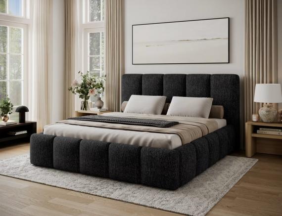 Foto Cama con somier de madera, sistema elevador de gas y arcón de almacenamiento EDVIGE Negro