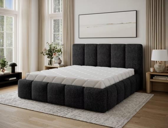 Foto Cama con somier de madera, sistema elevador de gas y arcón de almacenamiento EDVIGE Negro