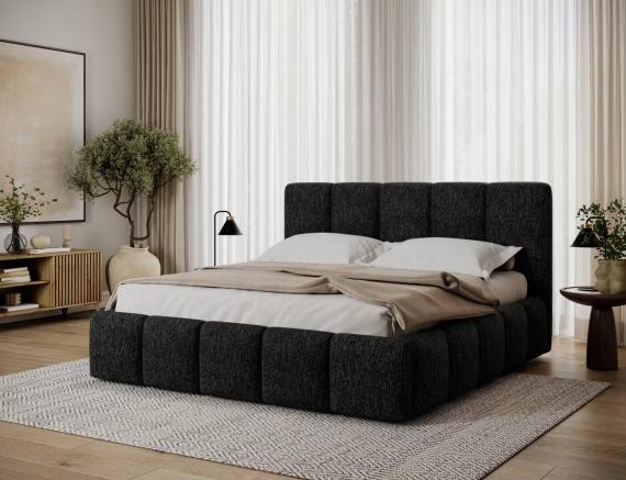 Foto Cama con somier de madera, sistema elevador de gas y arcón de almacenamiento EDVIGE Negro