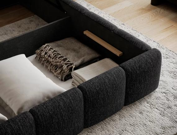 Foto Cama con somier de madera, sistema elevador de gas y arcón de almacenamiento EDVIGE Negro