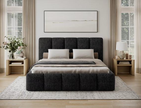 Foto Cama con somier de madera, sistema elevador de gas y arcón de almacenamiento EDVIGE Negro