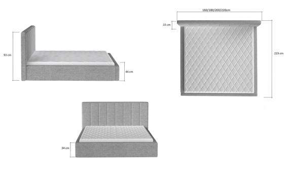 Foto Cama Tapizada Con Contenedor 140/160/180/200 x 200cm - Audrey, Gris oscuro
