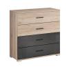 Photo Dresser 4 drawers - BARI, Black + Oak