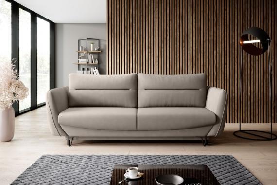 Foto CONJUNTO DE SOFÁ CAMA 3 PLAZAS I SILLÓN I PUFF I PATAS ALTAS SILVA BEIGE