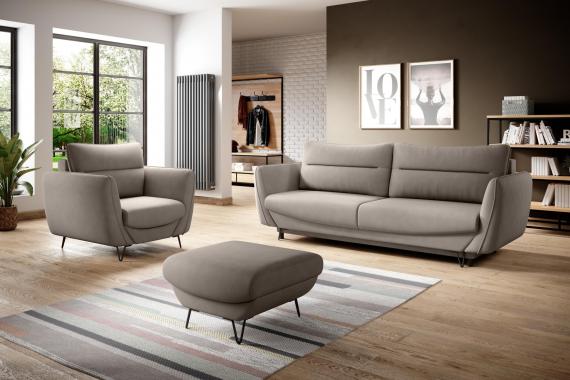 Foto CONJUNTO DE SOFÁ CAMA 3 PLAZAS I SILLÓN I PUFF I PATAS ALTAS SILVA BEIGE