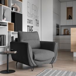 CONJUNTO DE SOFÁ CAMA 3 PLAZAS I SILLÓN PUFF PATAS ALTAS SILVA GRIS OSCURO