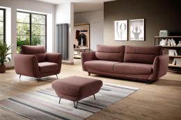 CONJUNTO DE SOFÁ CAMA 3 PLAZAS I SILLÓN PUFF PATAS ALTAS SILVA ROSA
