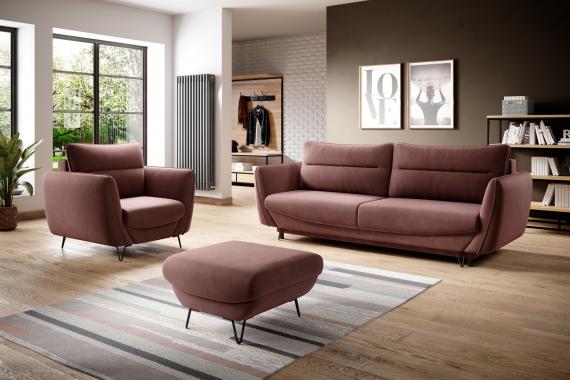 Foto CONJUNTO DE SOFÁ CAMA 3 PLAZAS I SILLÓN I PUFF I PATAS ALTAS SILVA ROSA