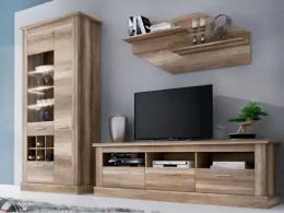 Living room set: large TV stand, display cabinet with LED and shelf, wood-effect, 276 cm – Chellen