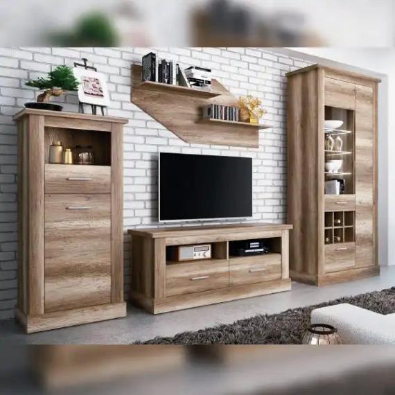 Photo Living room set: bar cabinet, TV stand, display cabinet and shelf, wood-effect, 297 cm – Chellen