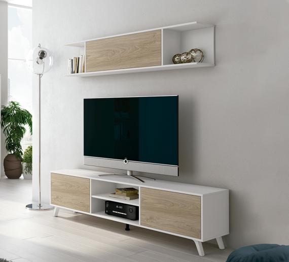 Photo Modern living room set, angled legs, 180 cm – Soto, white - oak