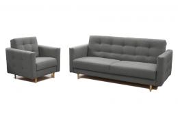 CONJUNTO ESTILO ESCANDINAVO SOFÁ CAMA 210 CM Y SILLÓN GODIVO GRIS OSCURO