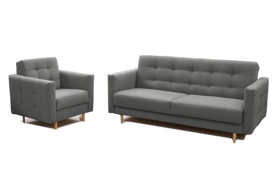 Photo Scandinavian-style set with a sofa bed and an armchair – GODIVO, Dark gray, 210cm