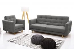 CONJUNTO ESTILO ESCANDINAVO SOFÁ CAMA 210 CM Y SILLÓN GODIVO GRIS OSCURO